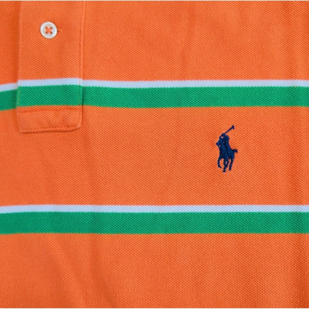 Vintage Ralph Lauren Polo Shirt Mens XL Orange Green Striped Custom Fit Preppy